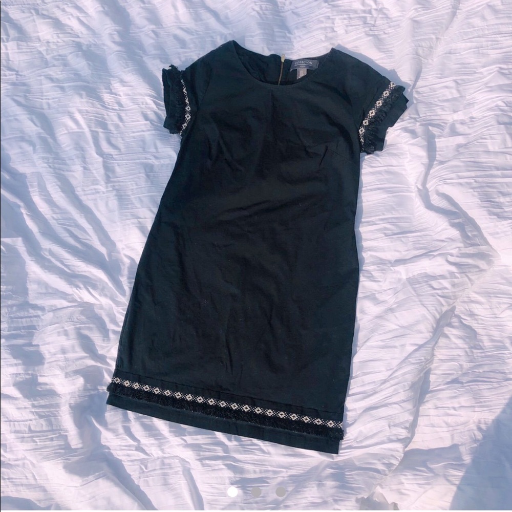 Black Fringe Embroidered Dress